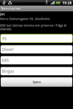 Screenshot: uppdatera bensinstationer
