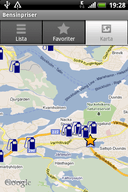 Screenshot: Bensinpriser.se i mobilen