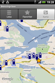 Screenshot: karta över bensinstationer